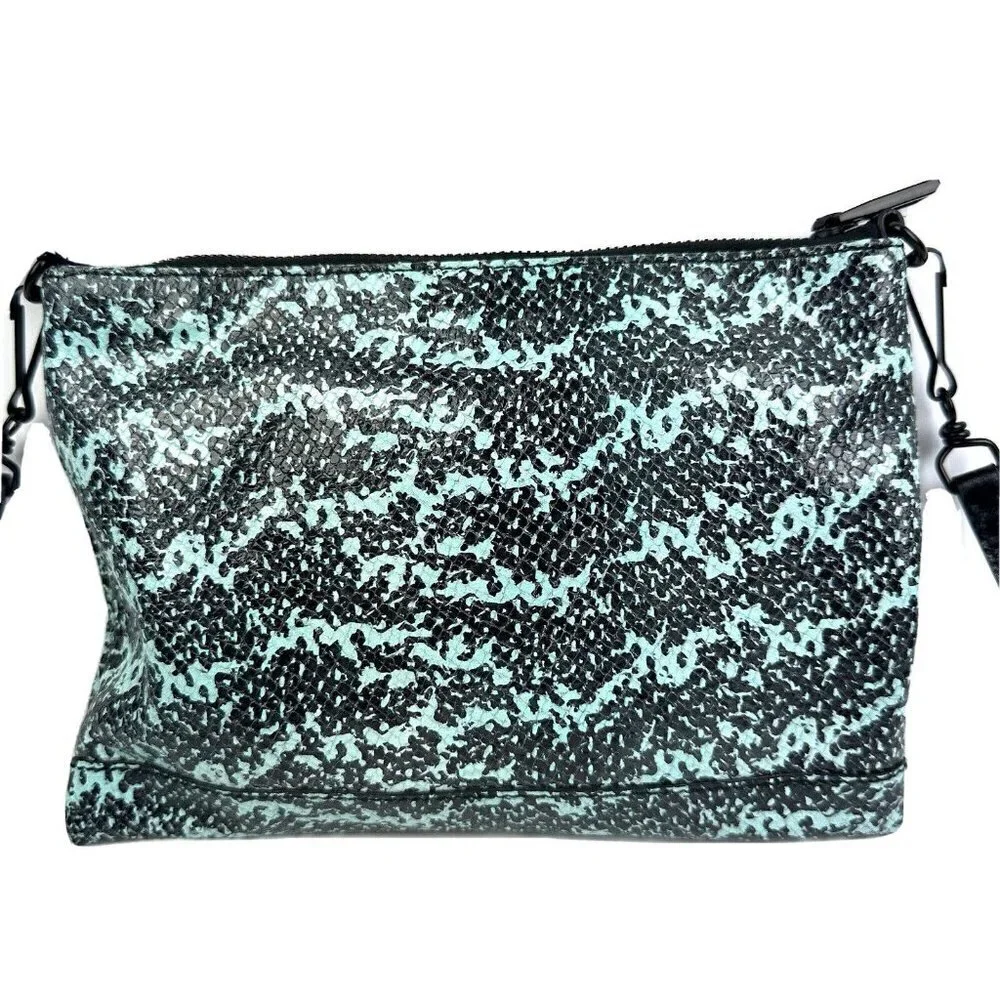 Bimba Y Lola Handbag Teal Black Snakeskin Leather Shoulder Bag Purse Unique‎
